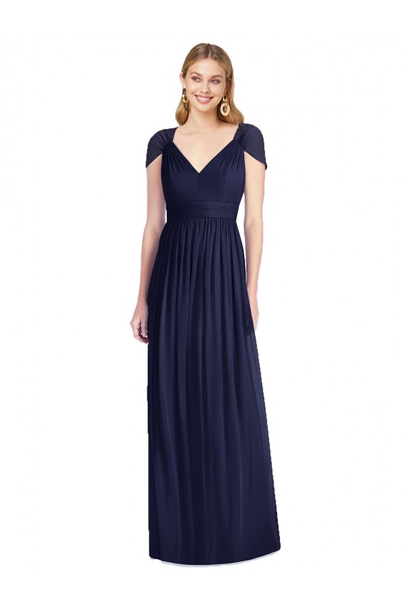 Cap Sleeves V-Neck Open Back Soft Chiffon Trumpet Bridesmaid Dress Brisbane