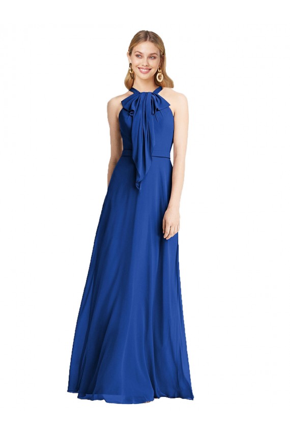 Sleeveless Halter Neck V-Back Soft Chiffon A-Line Bridesmaid Dress Brisbane