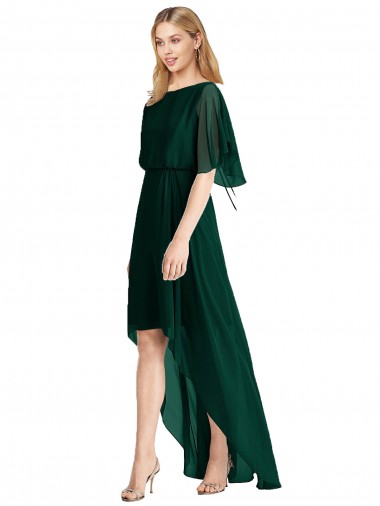 Flutter Sleeves Round Neck Open Back Soft Chiffon A-Line High Low Bridesmaid Dress Brisbane