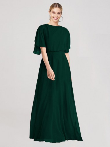 Flutter Sleeves Round Neck Open Back Soft Chiffon A-Line Bridesmaid Dress Brisbane