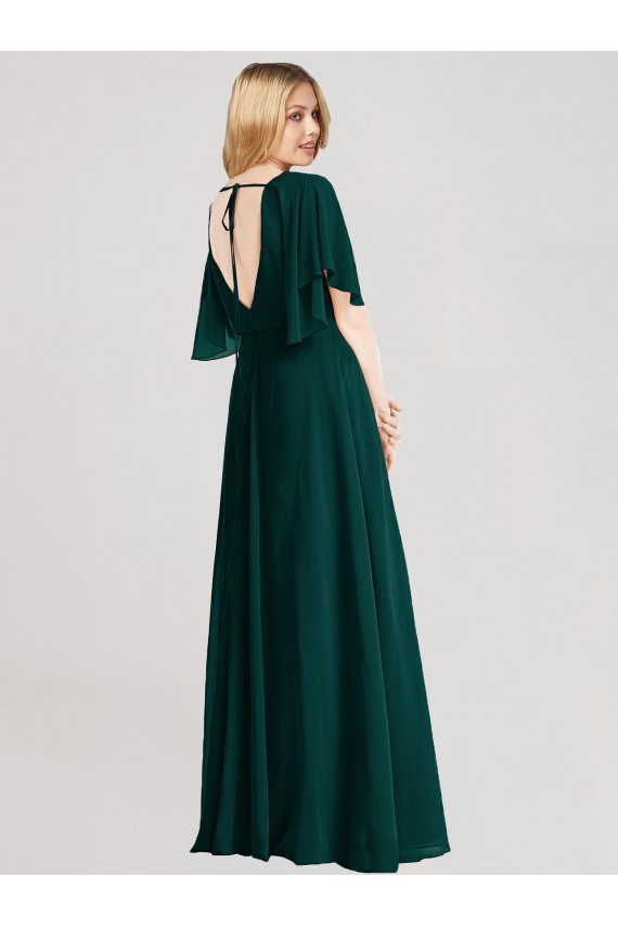 Flutter Sleeves Round Neck Open Back Soft Chiffon A-Line Bridesmaid Dress Brisbane
