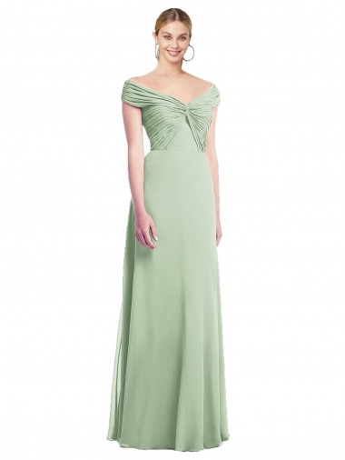 Sleeveless Sage Off the Shoulder Soft Chiffon Trumpet Bridesmaid Dress Brisbane