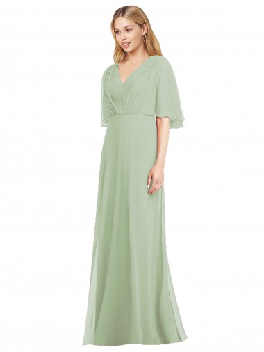 Flutter Sleeves V-Neck Soft Chiffon Trumpet Bridesmaid Dress Brisbane