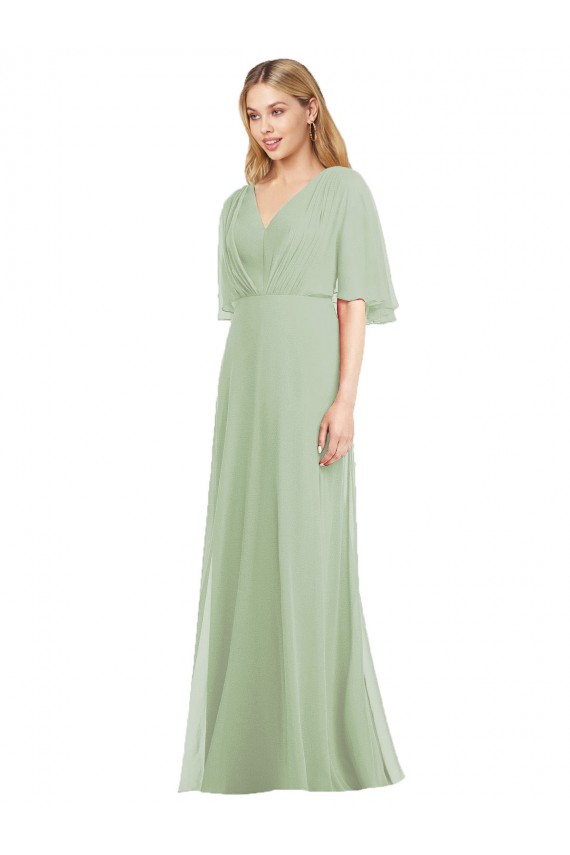 Flutter Sleeves V-Neck Soft Chiffon Trumpet Bridesmaid Dress Brisbane