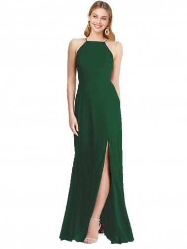 Sleeveless Dark Green Spaghetti Straps Soft Chiffon A-Line Semi Formal Evening Dress / Bridesmaid Dress Brisbane