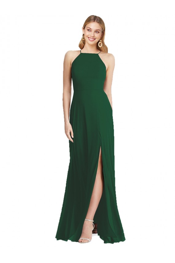 Sleeveless Dark Green Spaghetti Straps Soft Chiffon A-Line Semi Formal Evening Dress / Bridesmaid Dress Brisbane