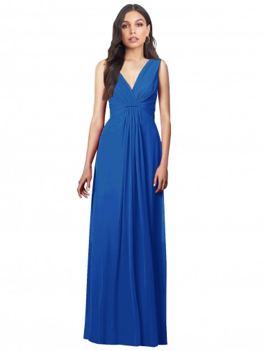 Sleeveless Royal Blue V-Neck V-Back Soft Chiffon A-Line Semi Formal Evening Dress / Bridesmaid Dress Brisbane