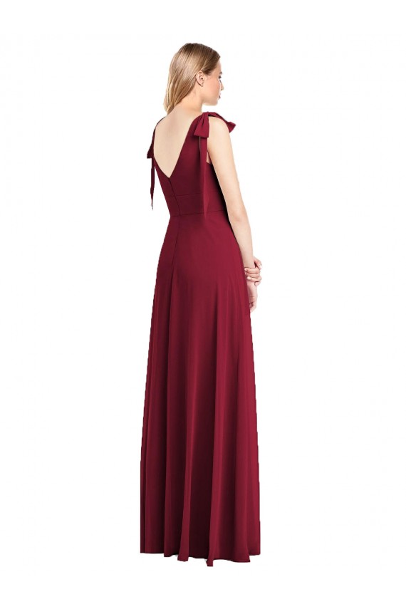 Sleeveless Coral V-Neck V-Back Soft Chiffon Trumpet Bridesmaid Dress Brisbane
