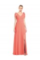 Sleeveless Coral V-Neck V-Back Soft Chiffon Trumpet Bridesmaid Dress Brisbane