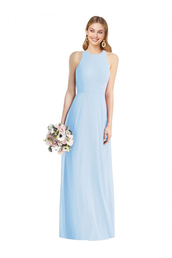 Sleeveless Halter Neck Soft Chiffon Trumpet Semi Formal Evening Dress / Bridesmaid Dress Brisbane