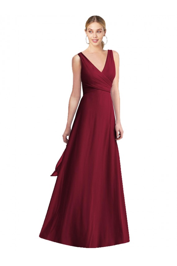Sleeveless Burgundy V-Neck V-Back Chiffon A-Line Bridesmaid Dress Brisbane
