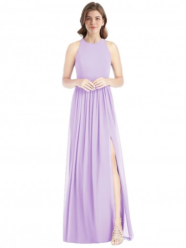 Sleeveless Lilac Halter Neck Soft Chiffon A-Line Bridesmaid Dress Brisbane