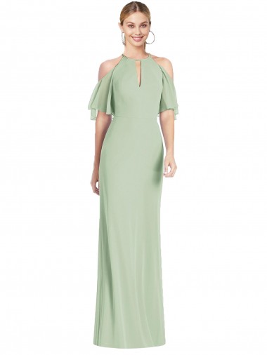 Cold Shoulder Halter Neck Soft Chiffon Mermaid Semi Formal Evening Dress / Bridesmaid Dress Brisbane