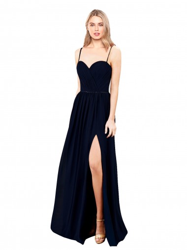 Sleeveless Dark Navy Spaghetti Straps Soft Chiffon A-Line Formal Evening Gown / Bridesmaid Dress Brisbane