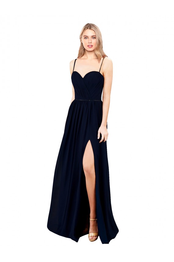 Sleeveless Dark Navy Spaghetti Straps Soft Chiffon A-Line Formal Evening Gown / Bridesmaid Dress Brisbane