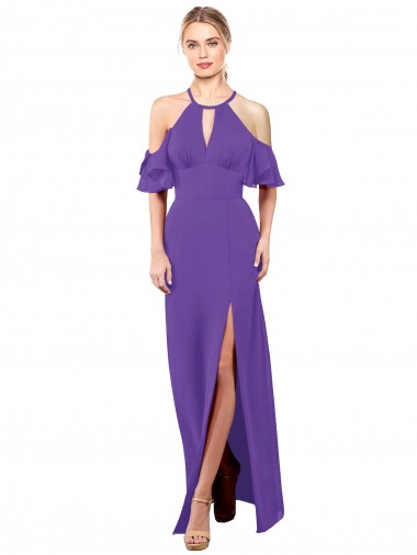 Ruffle Sleeves Halter Neck Open Back Soft Chiffon A-Line Bridesmaid Dress Brisbane