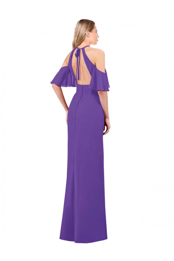 Ruffle Sleeves Halter Neck Open Back Soft Chiffon A-Line Bridesmaid Dress Brisbane