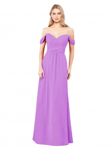 Sleeveless Violet Off the Shoulder Soft Chiffon A-Line Bridesmaid Dress Brisbane