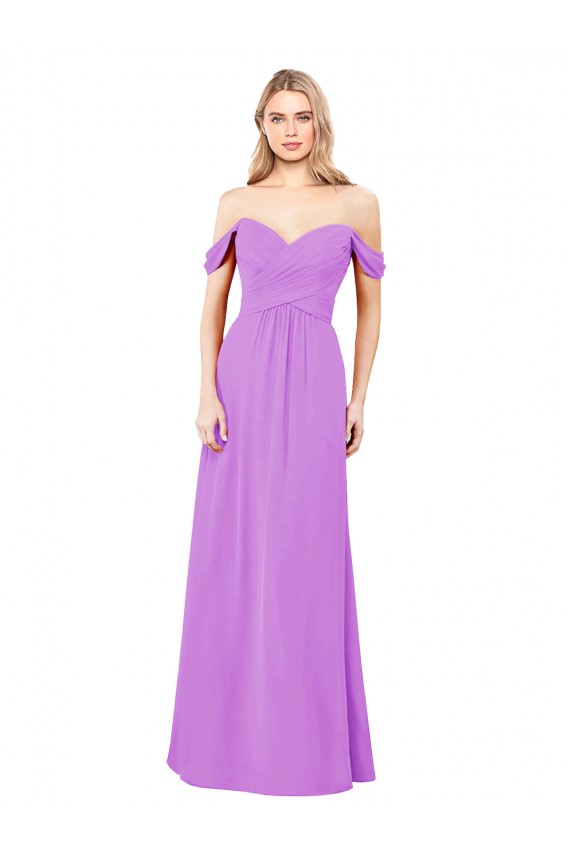 Sleeveless Violet Off the Shoulder Soft Chiffon A-Line Bridesmaid Dress Brisbane