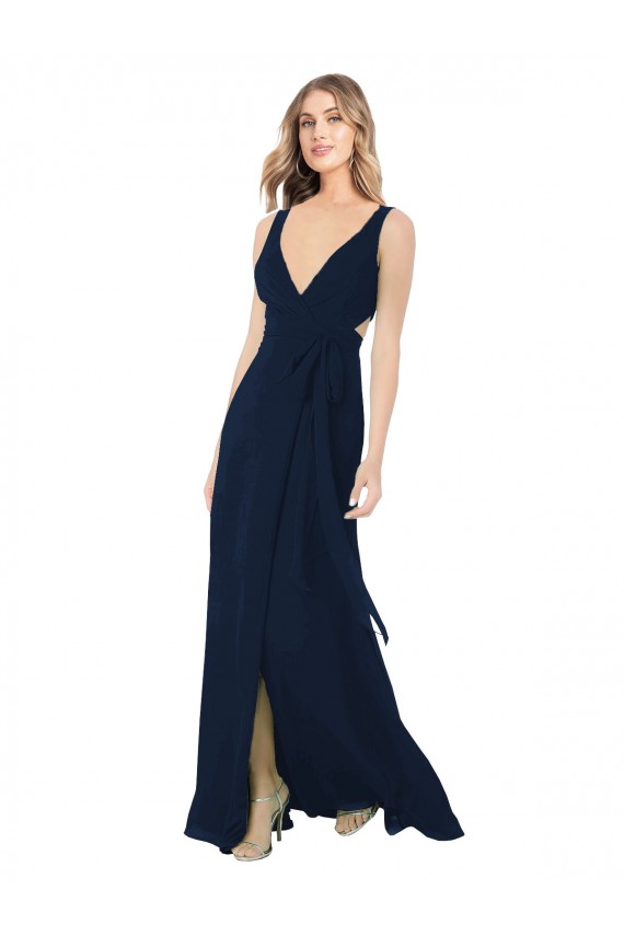 Sleeveless Dark Navy V-Neck Chiffon A-Line Bridesmaid Dress / Evening Dress Brisbane