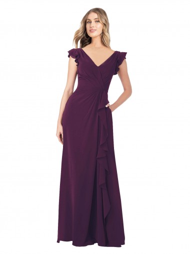 Cap Sleeves V-Neck Soft Chiffon A-Line Formal Dress / Bridesmaid Dress Brisbane