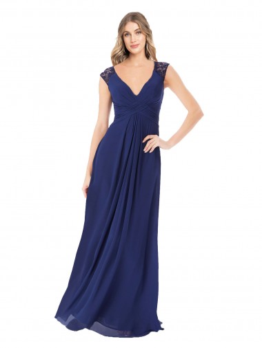Cap Sleeves V-Neck Keyhole Back Soft Chiffon A-Line Bridesmaid Dress Brisbane
