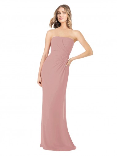 Sleeveless Dusty Pink Strapless Soft Chiffon Sheath Bridesmaid Dress Brisbane