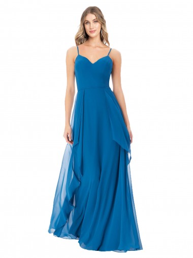 Sleeveless Peacock Blue Spaghetti Straps Soft Chiffon A-Line Bridesmaid Dress Brisbane