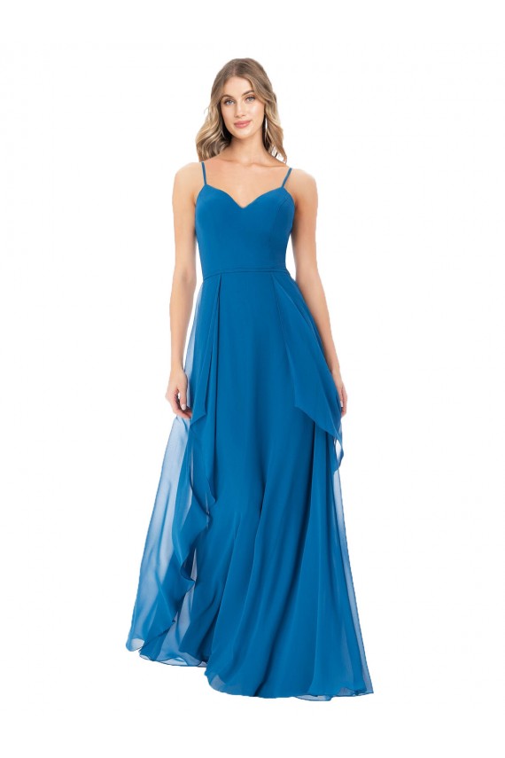 Sleeveless Peacock Blue Spaghetti Straps Soft Chiffon A-Line Bridesmaid Dress Brisbane
