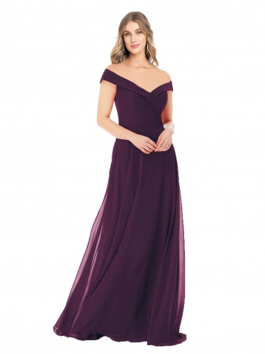 Sleeveless Grape Off the Shoulder Soft Chiffon A-Line Bridal Party Dress Brisbane