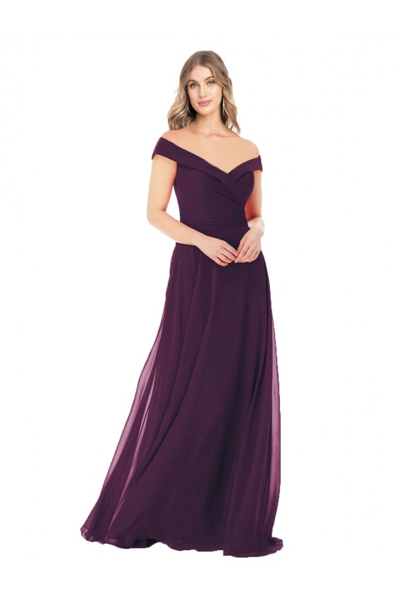 Sleeveless Grape Off the Shoulder Soft Chiffon A-Line Bridal Party Dress Brisbane