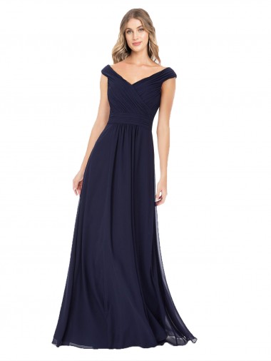 Sleeveless Dark Navy Off the Shoulder Soft Chiffon A-Line Evening Dress / Bridesmaid Dress Brisbane
