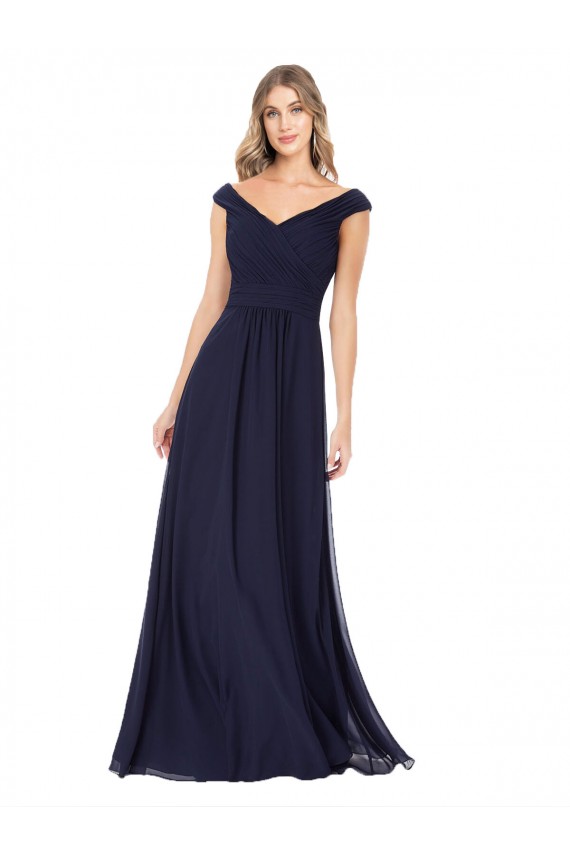 Sleeveless Dark Navy Off the Shoulder Soft Chiffon A-Line Evening Dress / Bridesmaid Dress Brisbane