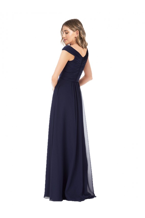 Sleeveless Dark Navy Off the Shoulder Soft Chiffon A-Line Evening Dress / Bridesmaid Dress Brisbane
