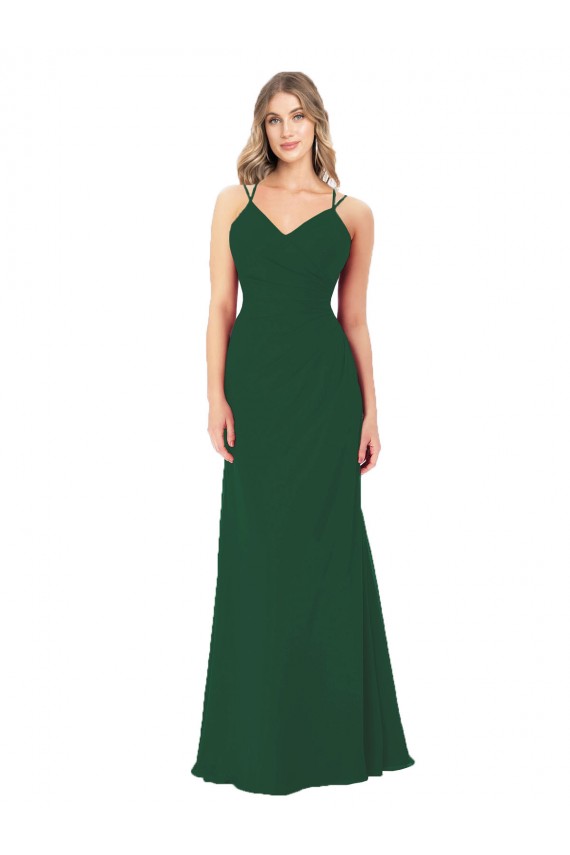 Sleeveless Dark Green V-Neck Soft Chiffon A-Line Bridesmaid Dress Brisbane
