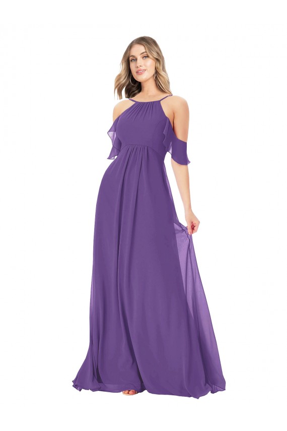 Cold Shoulder Plum Purple Off the Shoulder Soft Chiffon A-Line Bridesmaid Dress Brisbane