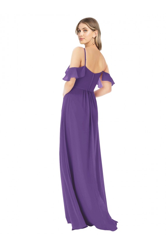 Cold Shoulder Plum Purple Off the Shoulder Soft Chiffon A-Line Bridesmaid Dress Brisbane