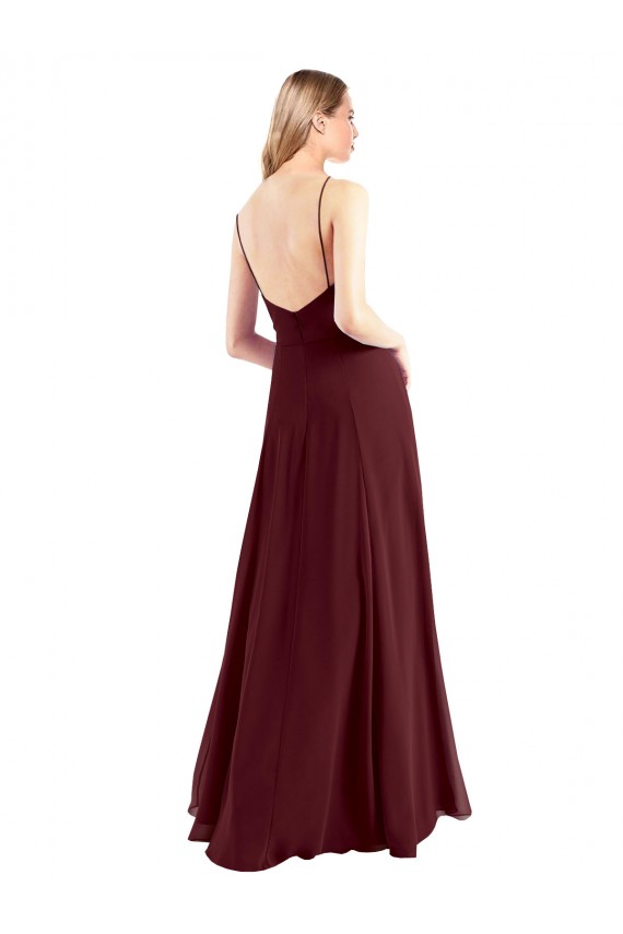 Sleeveless Spaghetti Straps Low Back Chiffon A-Line Bridesmaid Dress Brisbane