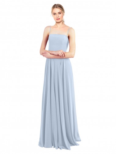Sleeveless Light Sky Blue Spaghetti Straps Low Back Soft Chiffon A-Line Bridesmaid Dress Brisbane