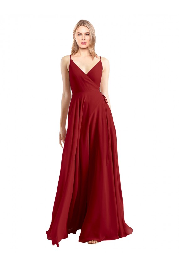 Sleeveless Spaghetti Straps V-Back Luxe Chiffon A-Line Bridesmaid Dress Brisbane