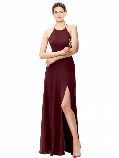 Sleeveless Halter Neck Criss Cross Back Soft Chiffon A-Line Bridesmaid Dress Brisbane