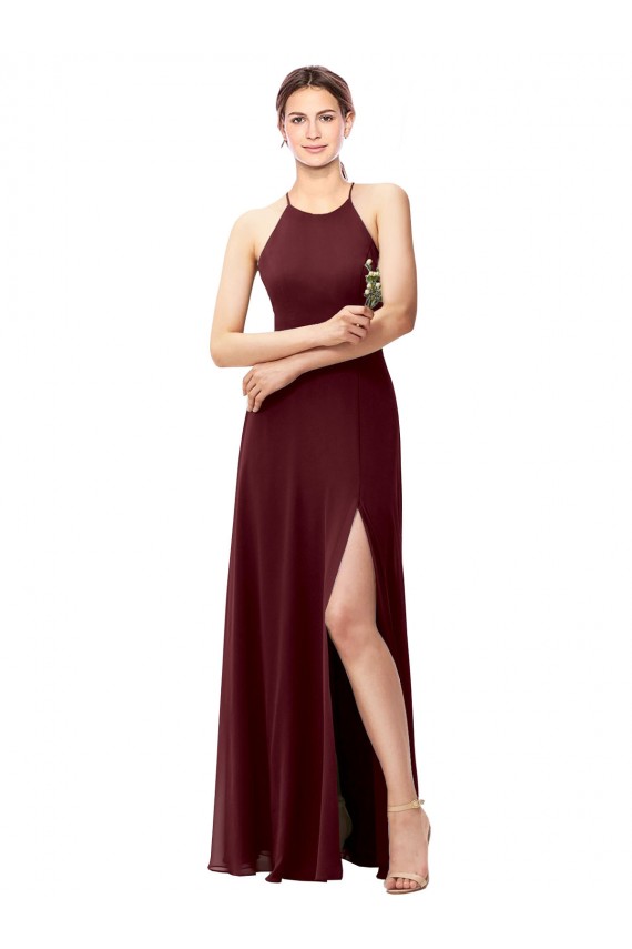 Sleeveless Halter Neck Criss Cross Back Soft Chiffon A-Line Bridesmaid Dress Brisbane