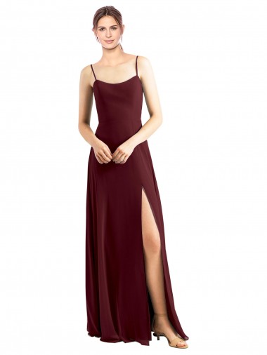Sleeveless Burgundy Gold Spaghetti Straps Chiffon A-Line Bridesmaid Dress / Evening Dress Brisbane