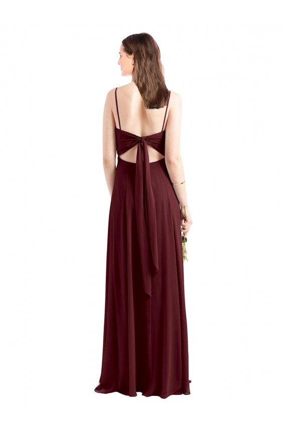 Sleeveless Burgundy Gold Spaghetti Straps Chiffon A-Line Bridesmaid Dress / Evening Dress Brisbane