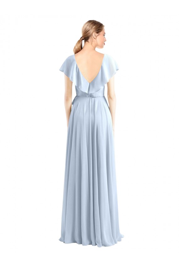 Flutter Sleeves Royal Blue V-Neck V-Back Soft Chiffon A-Line Bridesmaid Dress Brisbane