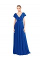 Flutter Sleeves Royal Blue V-Neck V-Back Soft Chiffon A-Line Bridesmaid Dress Brisbane