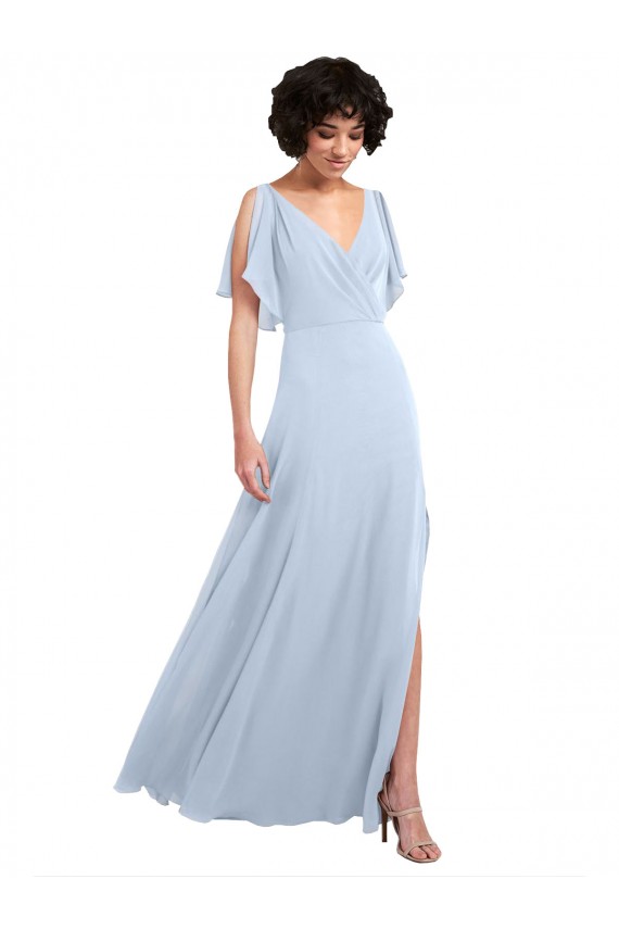 Split Sleeves V-Neck V-Back Soft Chiffon A-Line Bridesmaid Dresses Brisbane