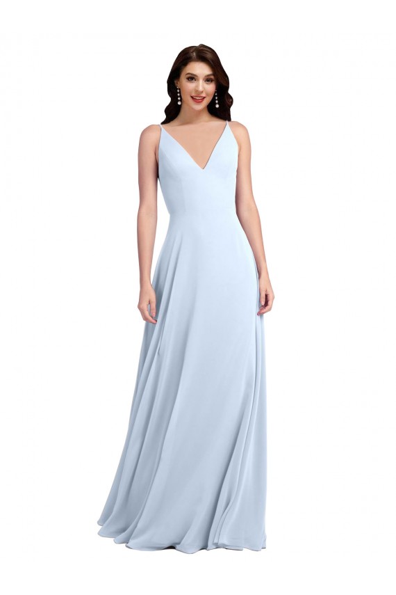 Sleeveless V-Neck Keyhole Back Soft Chiffon A-Line Evening Dress / Bridesmaid Dress Brisbane