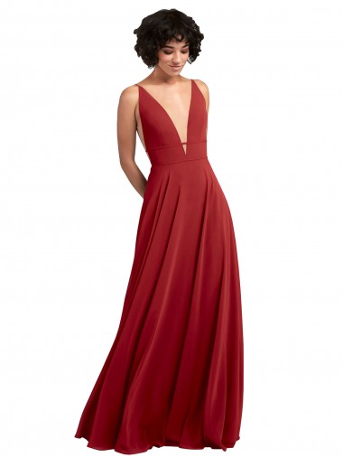 Sleeveless Red V-Neck V-Back Lxue Chiffon A-Line Bridesmaid Dress Brisbane