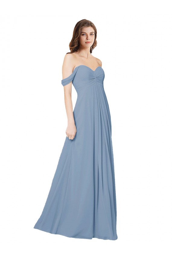 Sleeveless Dusty Blue Sweetheart Low Back Chiffon A-Line Wedding Party Dress Brisbane